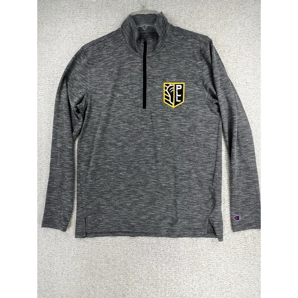 Champion Shirt Mens M Premier Lacrosse League PLL Quarter Zip Gray Long Sleeve